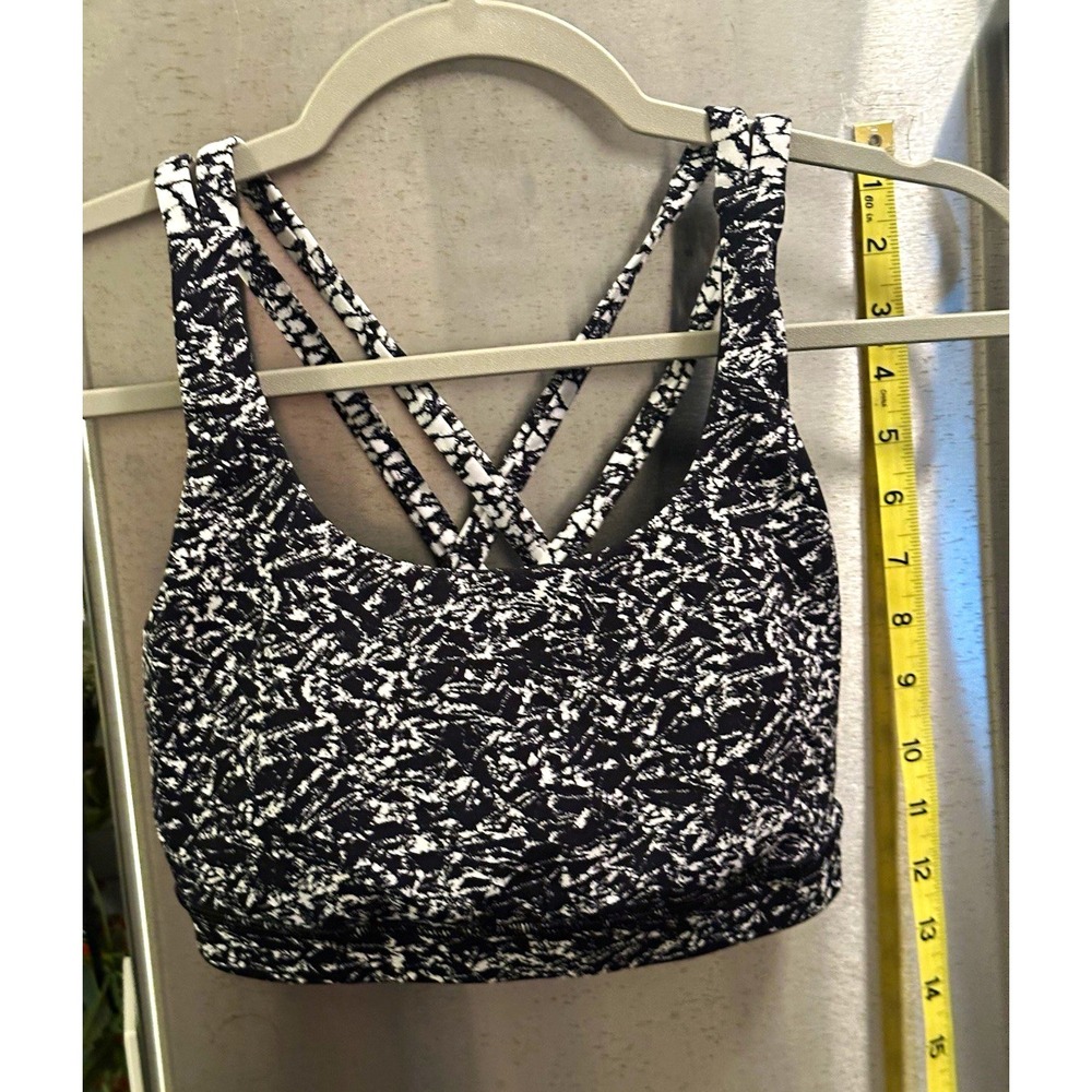 lululemon athletica Energy Bra Black/White Abstract Strappy Crossback Sz M